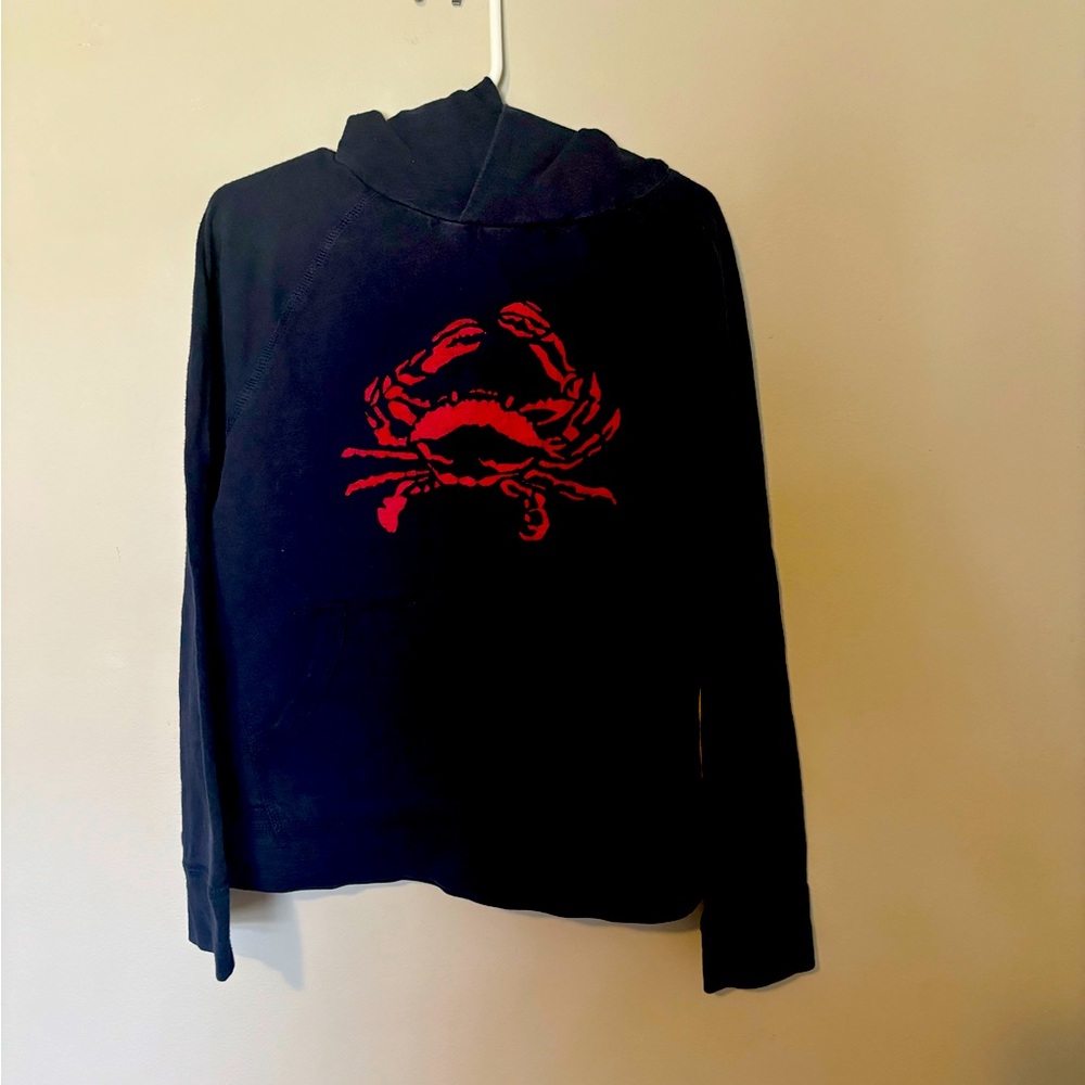 Crewcuts Size 6/7 Navy and Red Crab Hooded Shirt